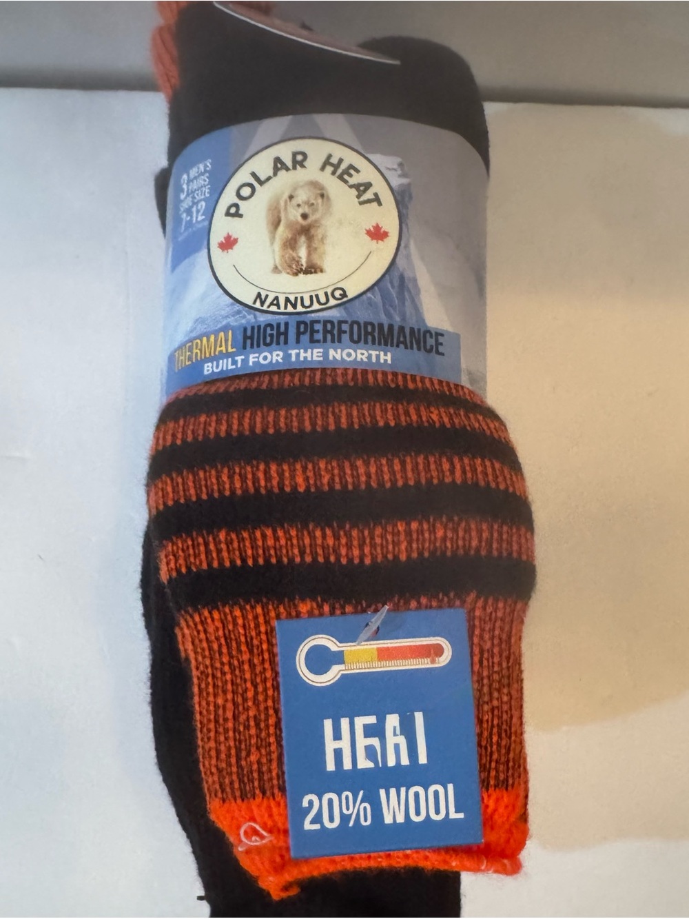 Polar Heat Nanuuq Men’s High Performance Crew Socks, 3 Pairs Long Acrylic Wool - Picture 7 of 9